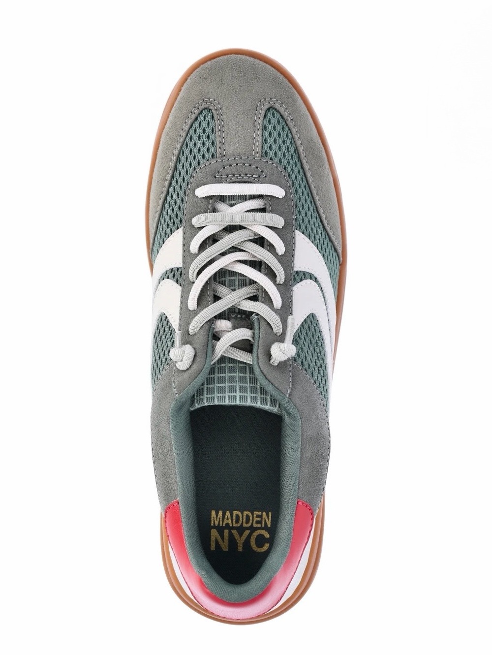 Women's Olive Green Mesh & Suede Sneakers with Pink Heel Accent